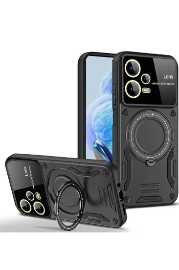 Newface Xiaomi Redmi Note 12 Pro 5G Kılıf Joy Lens Standlı Kapak - Siyah resmi