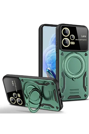 Newface Xiaomi Redmi Note 12 Pro 5G Kılıf Joy Lens Standlı Kapak - Koyu Yeşil resmi