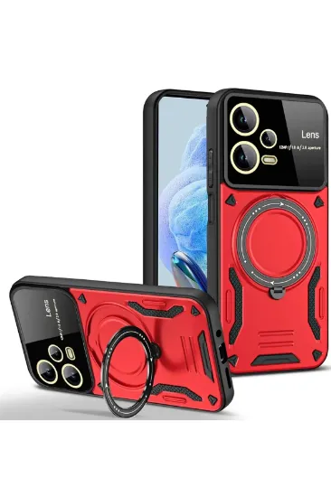 Newface Xiaomi Redmi Note 12 Pro 5G Kılıf Joy Lens Standlı Kapak - Kırmızı resmi
