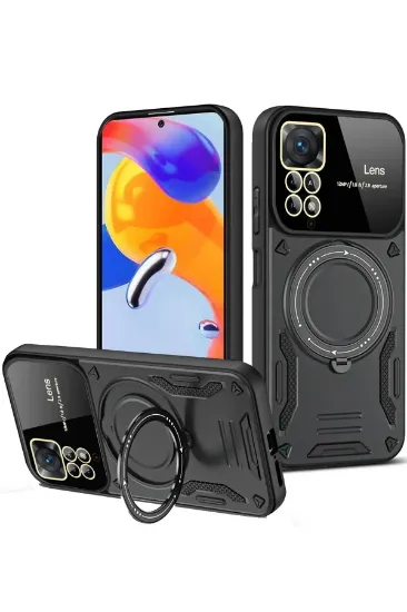 Newface Xiaomi Redmi Note 12 Pro 4G Kılıf Joy Lens Standlı Kapak - Siyah resmi