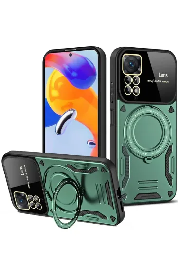 Newface Xiaomi Redmi Note 12 Pro 4G Kılıf Joy Lens Standlı Kapak - Koyu Yeşil resmi