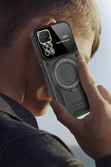 Newface Xiaomi Redmi Note 12 Pro 4G Kılıf Joy Lens Standlı Kapak - Koyu Yeşil resmi
