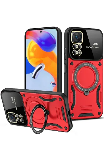 Newface Xiaomi Redmi Note 12 Pro 4G Kılıf Joy Lens Standlı Kapak - Kırmızı resmi