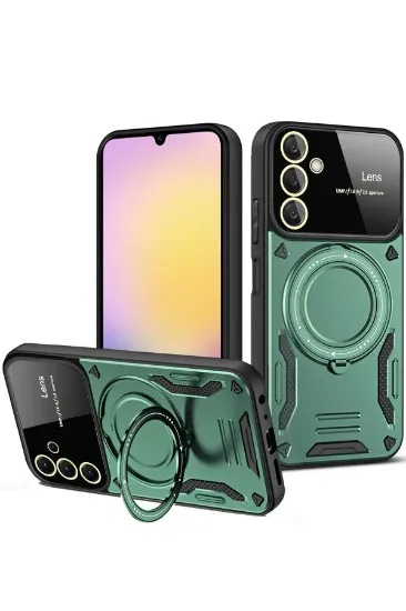 Newface Samsung Galaxy A05S Kılıf Joy Lens Standlı Kapak - Koyu Yeşil resmi