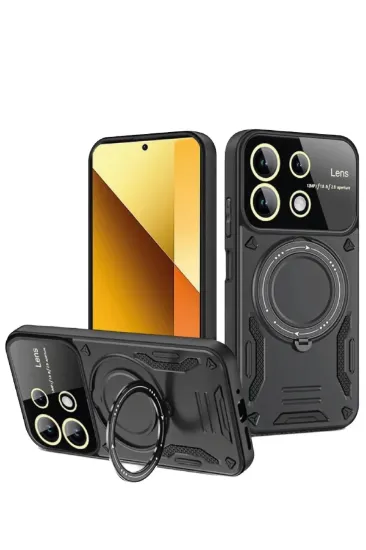 Newface Xiaomi Redmi Note 13 4G Kılıf Joy Lens Standlı Kapak - Siyah resmi