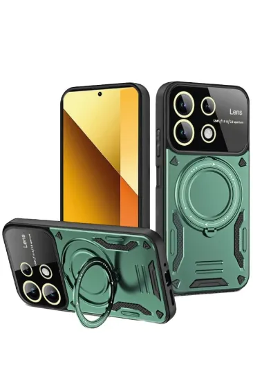 Newface Xiaomi Redmi Note 13 4G Kılıf Joy Lens Standlı Kapak - Koyu Yeşil resmi