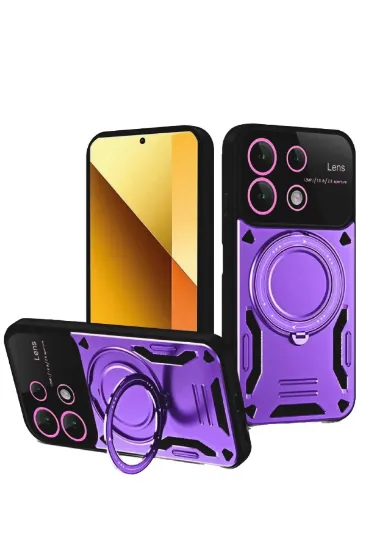 Newface Xiaomi Redmi Note 13 4G Kılıf Joy Lens Standlı Kapak - Mor resmi