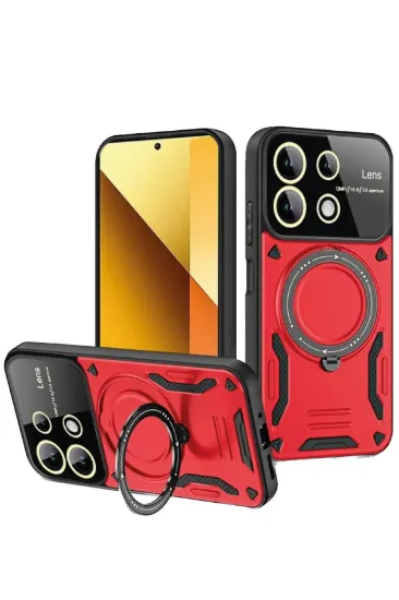 Newface Xiaomi Redmi Note 13 4G Kılıf Joy Lens Standlı Kapak - Kırmızı resmi