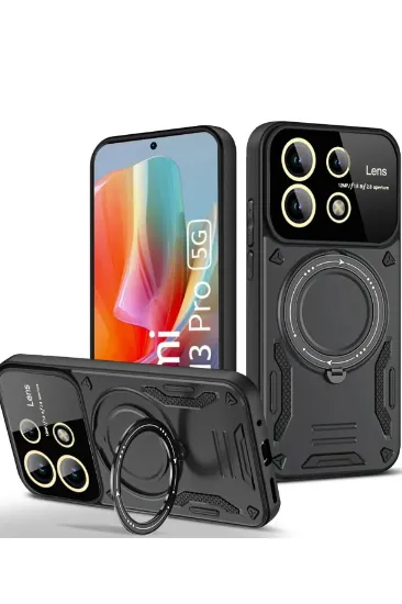 Newface Xiaomi Redmi Note 13 Pro 4G Kılıf Joy Lens Standlı Kapak - Siyah resmi