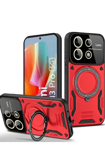 Newface Xiaomi Redmi Note 13 Pro 4G Kılıf Joy Lens Standlı Kapak - Kırmızı resmi