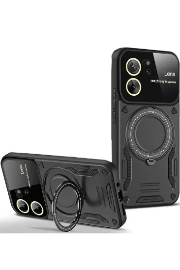 Newface Xiaomi Mi 13T Pro Kılıf Joy Lens Standlı Kapak - Siyah resmi