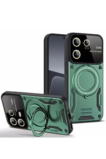 Newface Xiaomi Mi 13T Pro Kılıf Joy Lens Standlı Kapak - Koyu Yeşil resmi