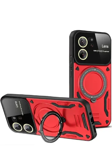Newface Xiaomi Mi 13T Pro Kılıf Joy Lens Standlı Kapak - Kırmızı resmi