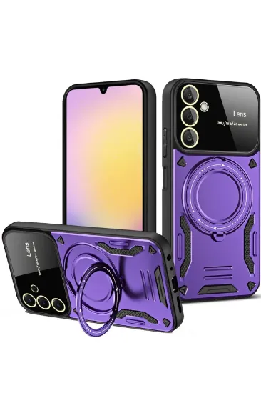 Newface Samsung Galaxy S25 Kılıf Joy Lens Standlı Kapak - Mor resmi