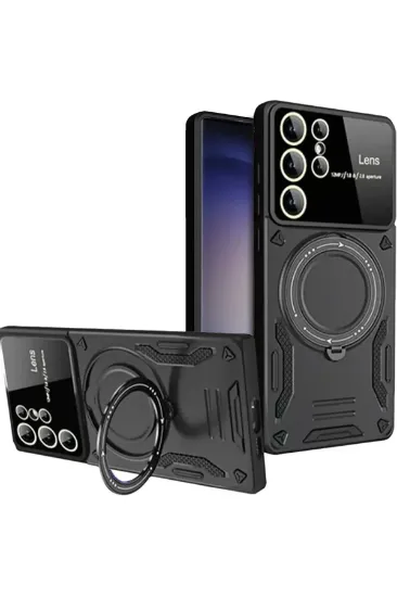 Newface Samsung Galaxy S25 Ultra Kılıf Joy Lens Standlı Kapak - Siyah resmi