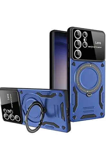 Newface Samsung Galaxy S25 Ultra Kılıf Joy Lens Standlı Kapak - Lacivert resmi