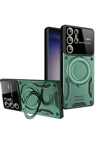 Newface Samsung Galaxy S25 Ultra Kılıf Joy Lens Standlı Kapak - Koyu Yeşil resmi