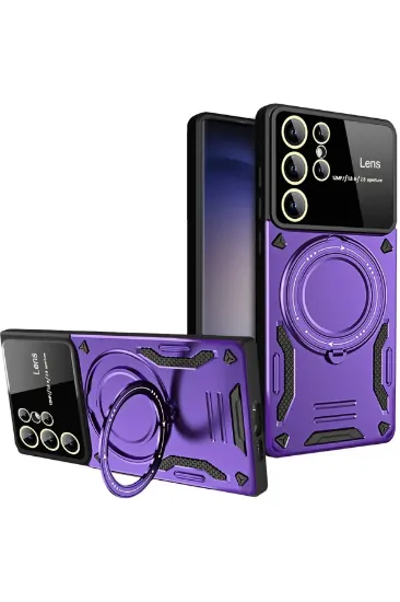 Newface Samsung Galaxy S25 Ultra Kılıf Joy Lens Standlı Kapak - Mor resmi