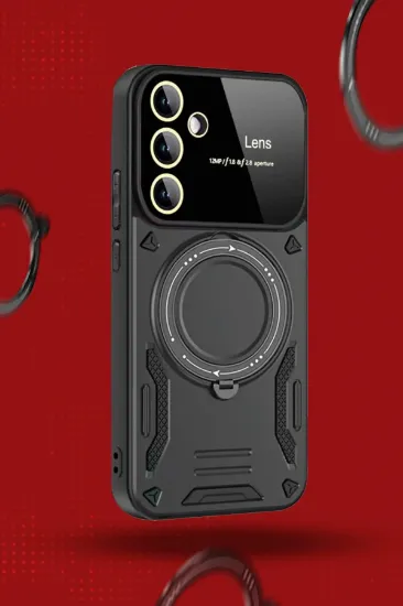 Newface Samsung Galaxy S24 FE Kılıf Joy Lens Standlı Kapak - Siyah resmi