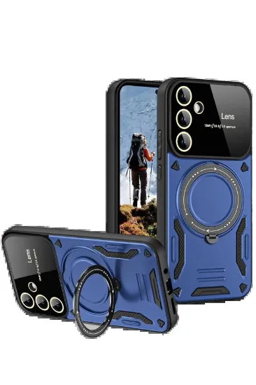 Newface Samsung Galaxy S24 FE Kılıf Joy Lens Standlı Kapak - Lacivert resmi
