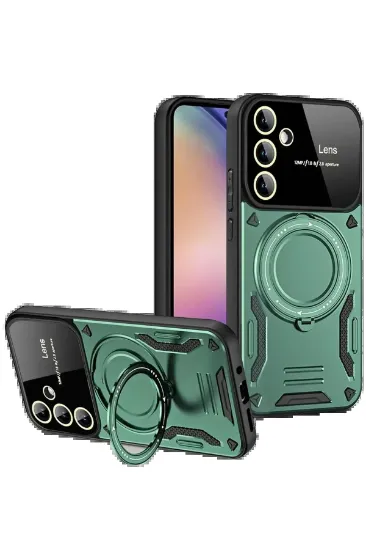Newface Samsung Galaxy S24 FE Kılıf Joy Lens Standlı Kapak - Koyu Yeşil resmi