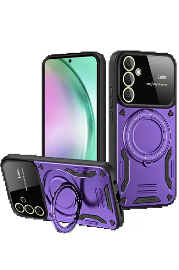 Newface Samsung Galaxy S24 FE Kılıf Joy Lens Standlı Kapak - Mor resmi