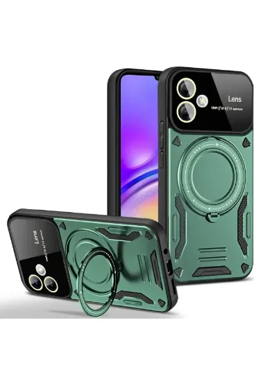 Newface Samsung Galaxy A06 Kılıf Joy Lens Standlı Kapak - Koyu Yeşil resmi