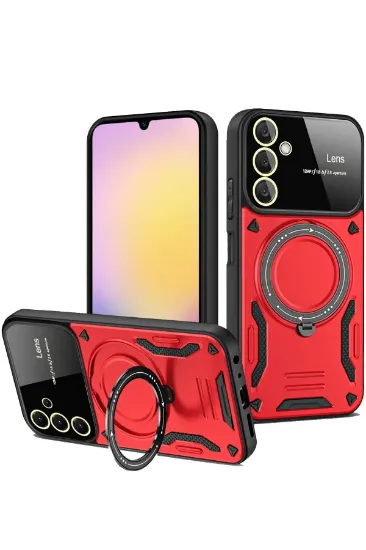 Newface Samsung Galaxy A36 Kılıf Joy Lens Standlı Kapak - Kırmızı resmi