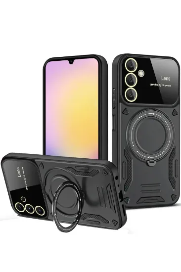 Newface Samsung Galaxy A56 Kılıf Joy Lens Standlı Kapak - Siyah resmi