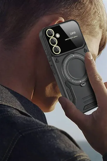 Newface Samsung Galaxy A56 Kılıf Joy Lens Standlı Kapak - Koyu Yeşil resmi