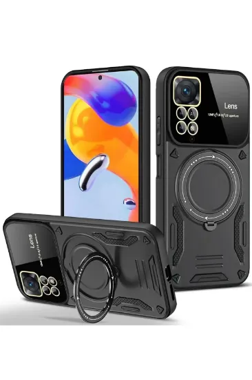 Newface Xiaomi Redmi Note 11 Pro Kılıf Joy Lens Standlı Kapak - Siyah resmi