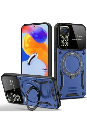 Newface Xiaomi Redmi Note 11 Pro Kılıf Joy Lens Standlı Kapak - Lacivert resmi