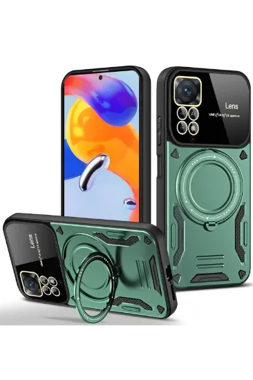 Newface Xiaomi Redmi Note 11 Pro Kılıf Joy Lens Standlı Kapak - Koyu Yeşil resmi