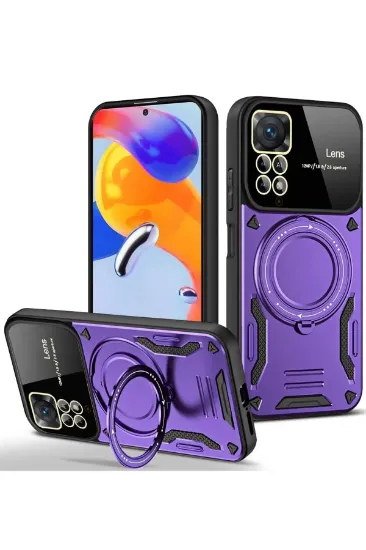 Newface Xiaomi Redmi Note 11 Pro Kılıf Joy Lens Standlı Kapak - Mor resmi