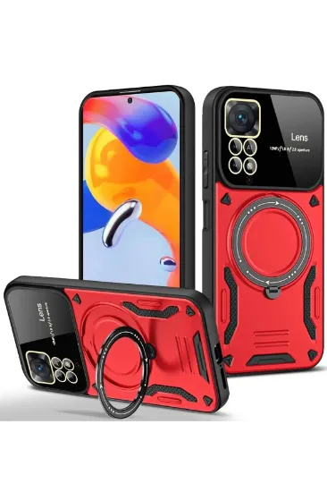 Newface Xiaomi Redmi Note 11 Pro Kılıf Joy Lens Standlı Kapak - Kırmızı resmi