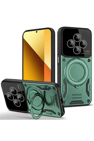Newface Xiaomi Redmi 14C Kılıf Joy Lens Standlı Kapak - Koyu Yeşil resmi