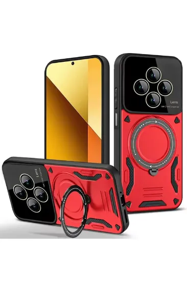 Newface Xiaomi Redmi 14C Kılıf Joy Lens Standlı Kapak - Kırmızı resmi