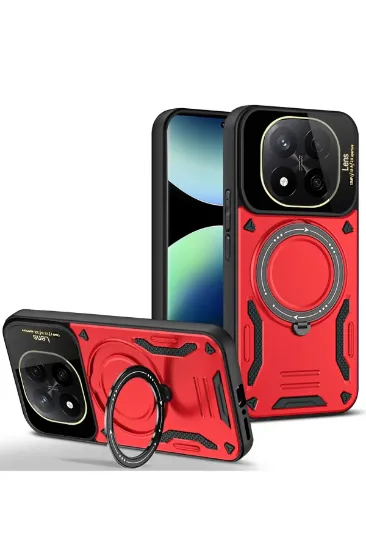 Newface Xiaomi Redmi Note 14 Pro 4G Kılıf Joy Lens Standlı Kapak - Kırmızı resmi