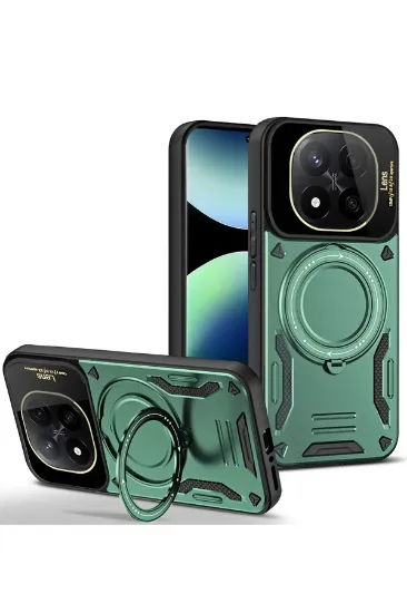 Newface Xiaomi Redmi Note 14 Pro Plus Kılıf Joy Lens Standlı Kapak - Koyu Yeşil resmi