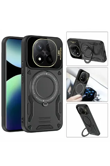 Newface Xiaomi Redmi Note 14 Pro Plus Kılıf Joy Lens Standlı Kapak - Koyu Yeşil resmi