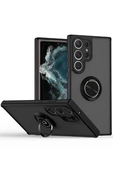 Newface Samsung Galaxy S25 Ultra Kılıf Montreal Yüzüklü Silikon Kapak - Siyah resmi