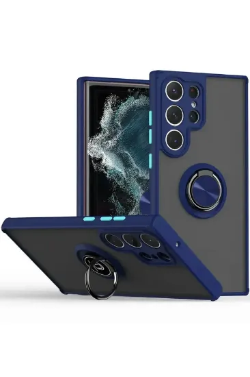 Newface Samsung Galaxy S25 Ultra Kılıf Montreal Yüzüklü Silikon Kapak - Lacivert resmi