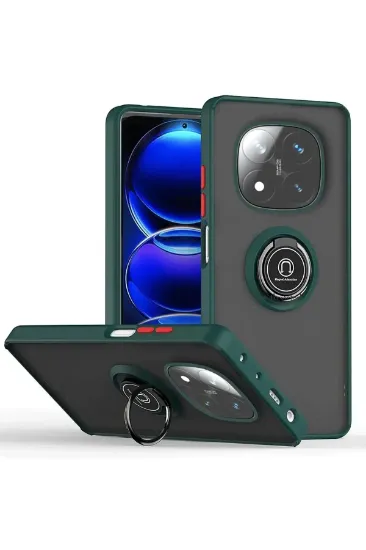 Newface Xiaomi Redmi Note 14 Pro 5G Kılıf Montreal Yüzüklü Silikon Kapak - Yeşil resmi