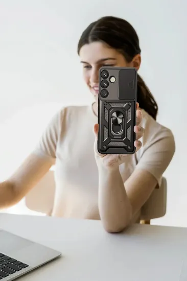 Newface Samsung Galaxy S25 Kılıf Pars Lens Yüzüklü Silikon - Lacivert resmi