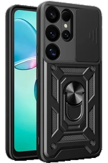 Newface Samsung Galaxy S25 Ultra Kılıf Pars Lens Yüzüklü Silikon - Siyah resmi