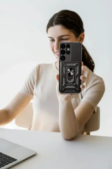Newface Samsung Galaxy S25 Ultra Kılıf Pars Lens Yüzüklü Silikon - Siyah resmi