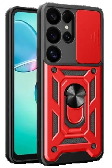 Newface Samsung Galaxy S25 Ultra Kılıf Pars Lens Yüzüklü Silikon - Kırmızı resmi