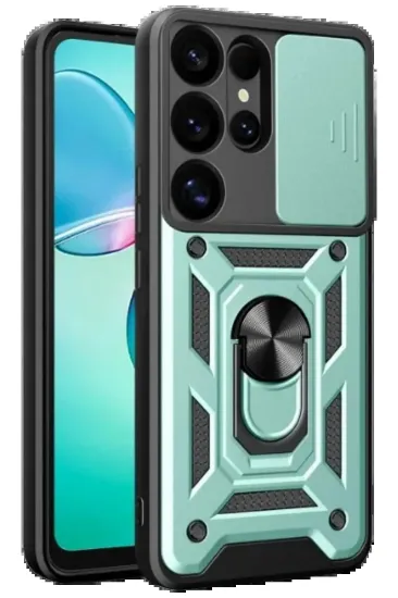 Newface Samsung Galaxy S25 Ultra Kılıf Pars Lens Yüzüklü Silikon - Yeşil resmi