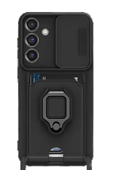 Newface Samsung Galaxy S25 Plus Kılıf Zuma Kartvizitli Yüzüklü Silikon - Siyah resmi