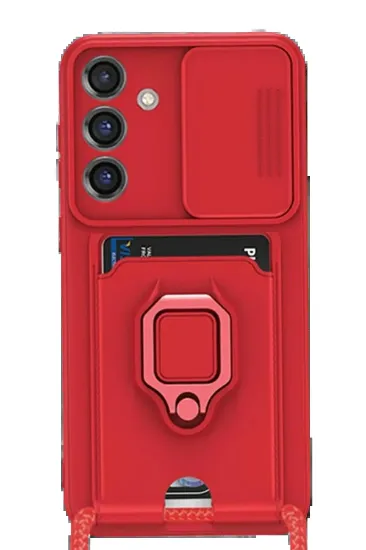 Newface Samsung Galaxy S25 Plus Kılıf Zuma Kartvizitli Yüzüklü Silikon - Kırmızı resmi